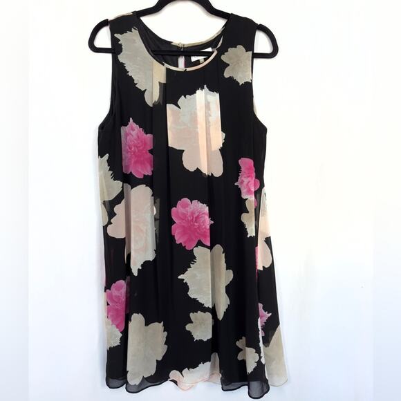 Calvin Klein Black Floral Sleeveless Chiffon Mini Shift Dress Size 12 - Picture 1 of 7